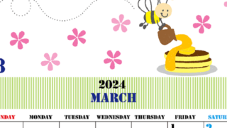 A4縦の2024年3月カレンダー♪花とスイーツのイラストがかわいいフリー素材♪