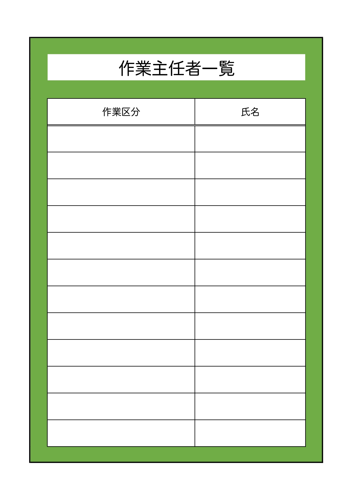 作業主任者一覧表の様式（掲示・看板・張り紙）Excel＆Wordで簡単編集が可能な無料テンプレート
