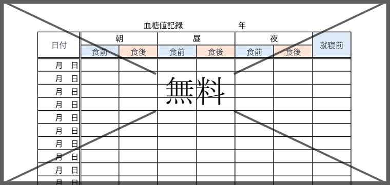 血糖値の記録用紙の無料テンプレートをダウンロード