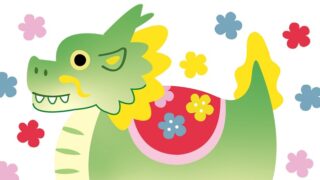 土鈴がコロンとかわいいデザインの年賀状は無料♪（2024年／辰年／テンプレート）